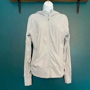 VGUC Lululemon In Flux Ruched Jacket Light Silver Blue w/ Hood and Thumbholes